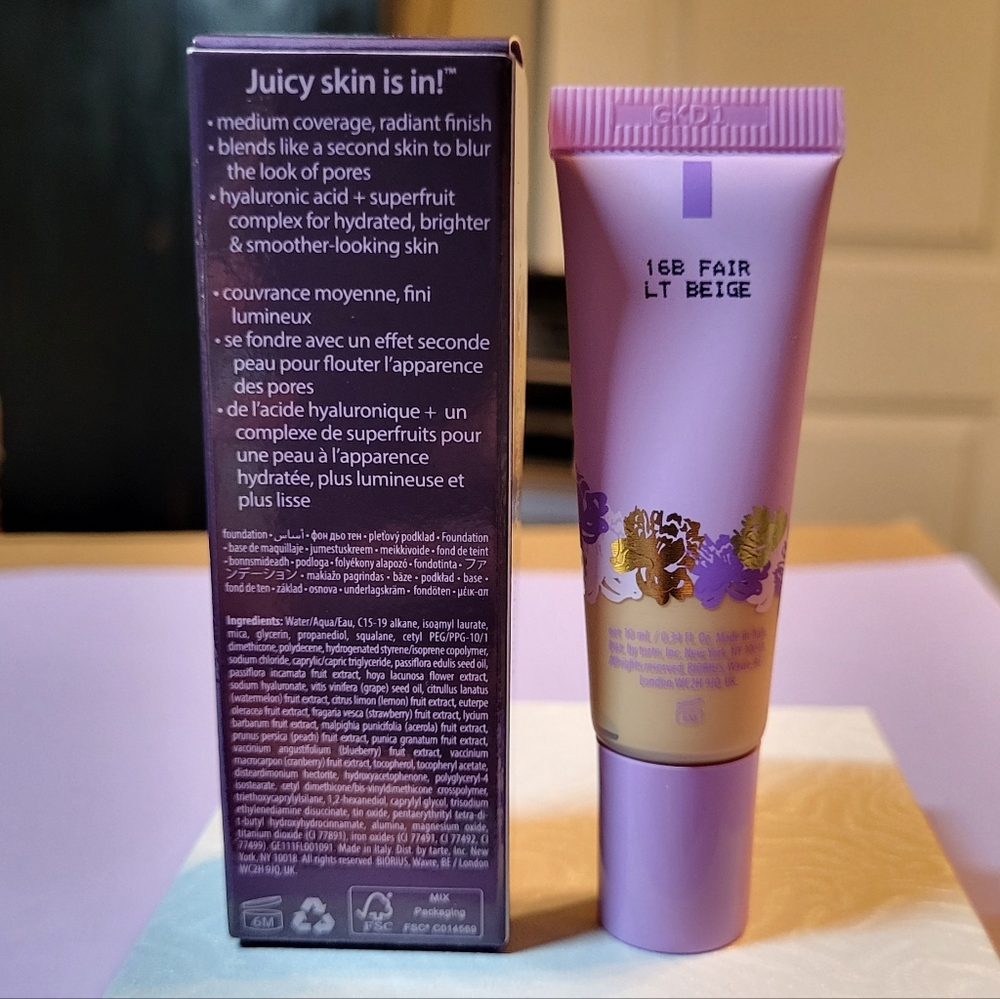 Tarte Maracuja Juicy Glow Foundation: 16B Fair/Lt Beige 10ml (Travel Size), NIB - Picture 8 of 9